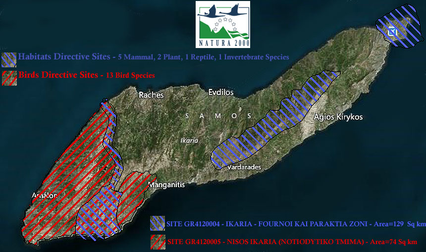 Ikaria Natura 2000 Protected Wildlife Habitats and Bird Zones